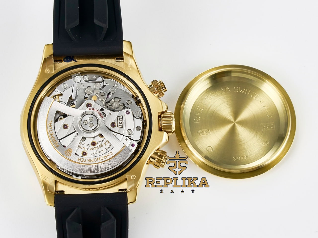 Rolex Daytona Gold 126518LN Taşlı Siyah Kadran QF Factory 40mm Oysterflex 4131 Super Clone ETA