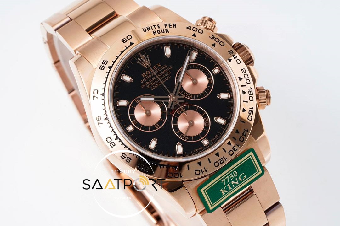 Rolex Daytona 116505 King F. 40 mm Rose Kasa Siyah Kadran Super Clone ETA