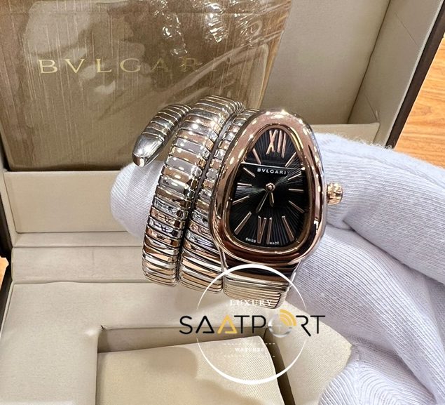 Bvlgari Serpenti Rose Gümüş Kordon Roma Rakamlı Siyah Kadran