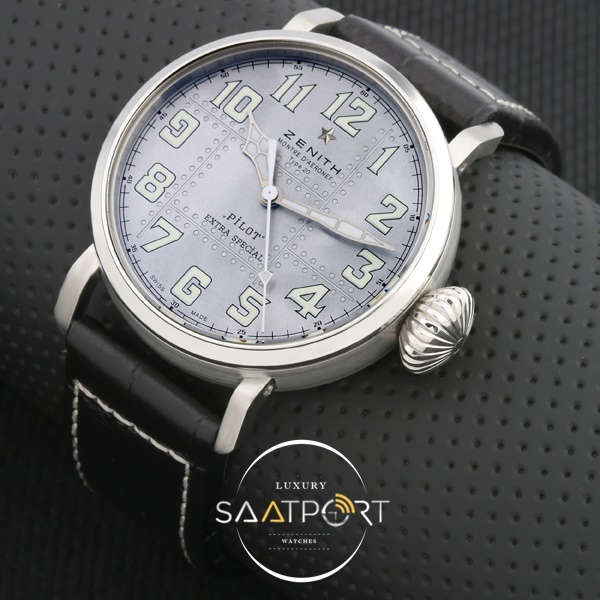 Zenith Pilot Montre D'Aeronef Type 45 mm Gümüş kasa zenith saatler