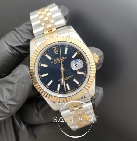 Rolex Saat Datejust Siyah Kadran Tırtıklı Gold Bezel Jubile Kordon