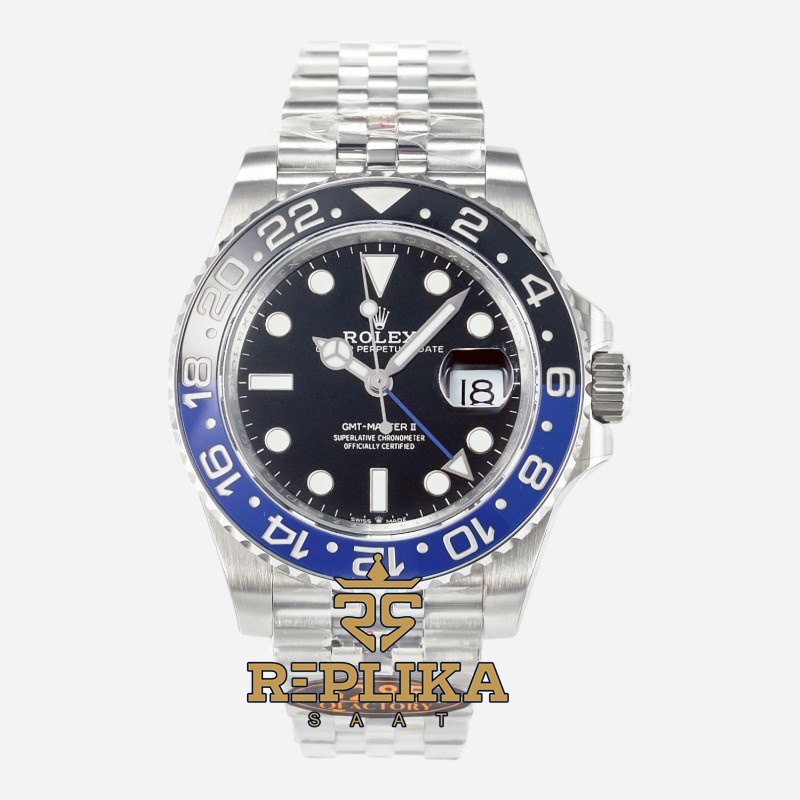 Rolex GMT-Master II 40mm Batgirl QF 126710BLNR Mavi Siyah Seramik Bezel Jubile 3285 ETA