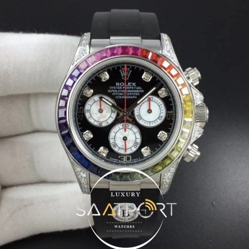 Rolex Daytona 116595RBOW RG Rainbow  Silver BLF Best Edition Black Dial on Rubber Strap 4130