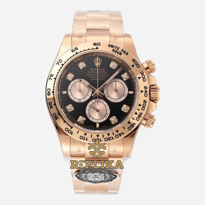 Rolex Daytona 126505 Everose 40mm Taşlı Siyah Kadran Clean 4131 Super Clone ETA