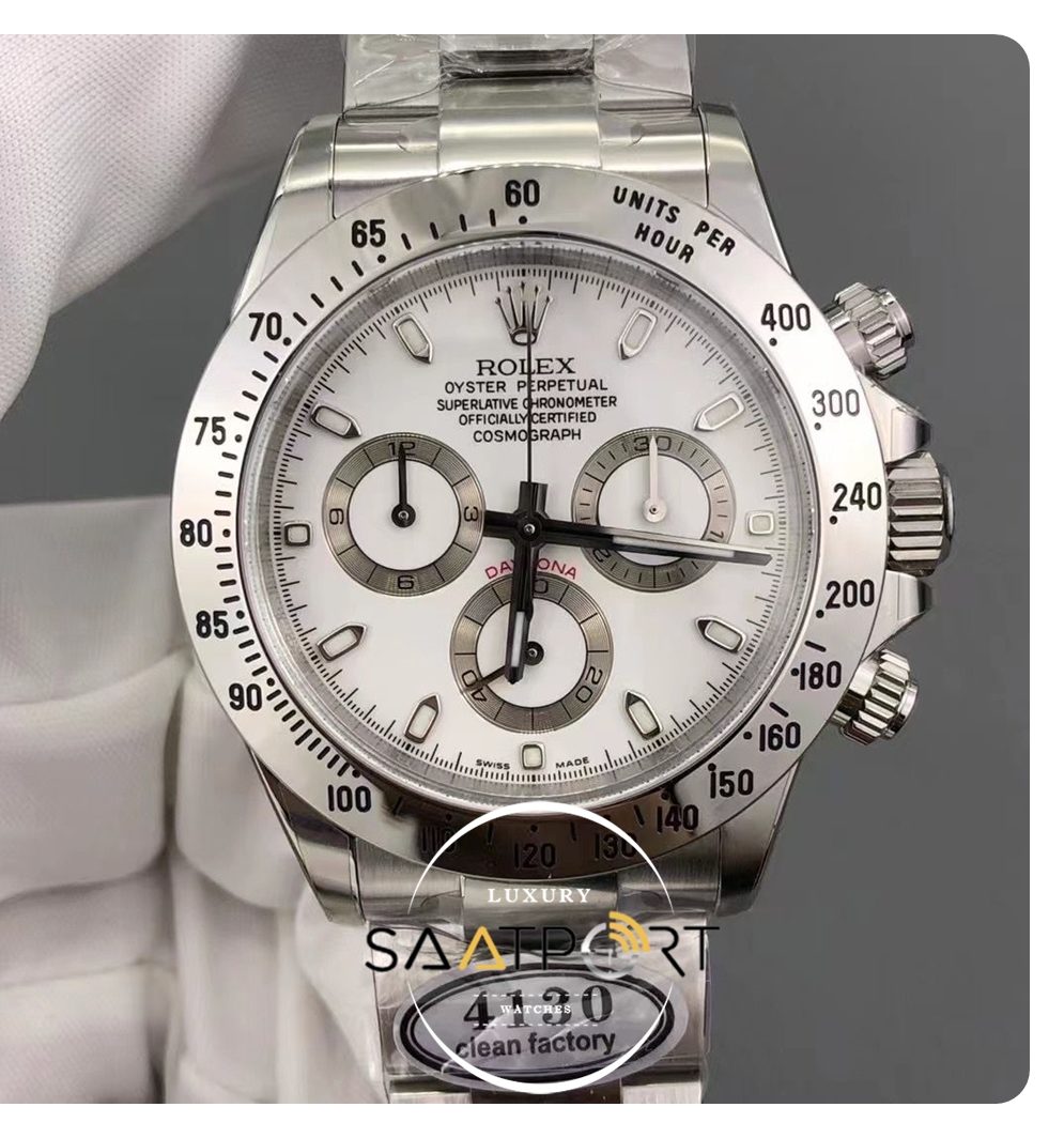 Rolex Cosmograph 116500LN Daytona Clean Factory Beyaz Kadran Çelik Bezel Super Plus Clone ETA