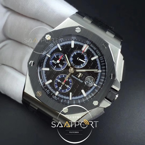 Royal Oak Offshore 44mm 26411PO SS Updated Black Ceramic Bezel JF 1-1 Best Edition BlackBlue Dial on Rubber Strap A3126