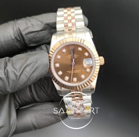 Rolex Datejust Taşlı Kahve Kadran Tırtıklı Bezel Jubile Kordon Otomatik Mekanizma