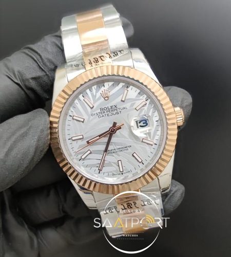 Rolex Saat Datejust 41mm Desenli Gri Kadran Tırtıklı Gold Çelik Bezel