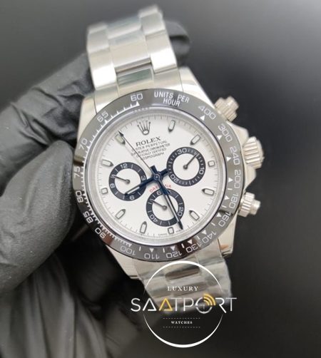 Rolex Saat Otomatik Daytona Seramik Bezel Beyaz Kadran Çelik Kasa