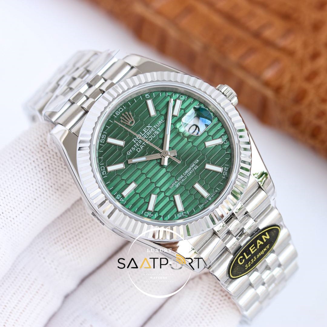 Rolex 41mm Datejust 904L Clean Factory Desenli Yeşil Kadran 3235 Super Clone ETA