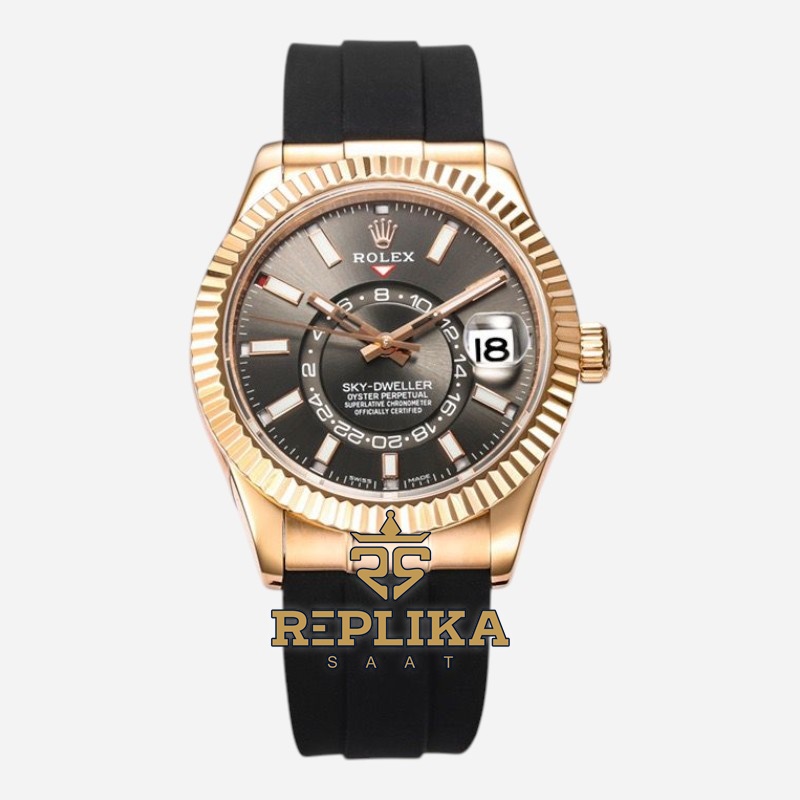 Rolex Sky-Dweller Rose 326235 Siyah Kadran 42mm Oysterflex Super Clone ETA