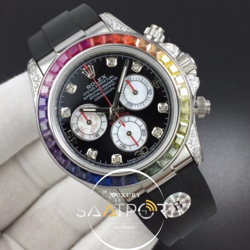 Rolex Daytona 116595RBOW RG Rainbow  Silver BLF Best Edition Black Dial on Rubber Strap 4130