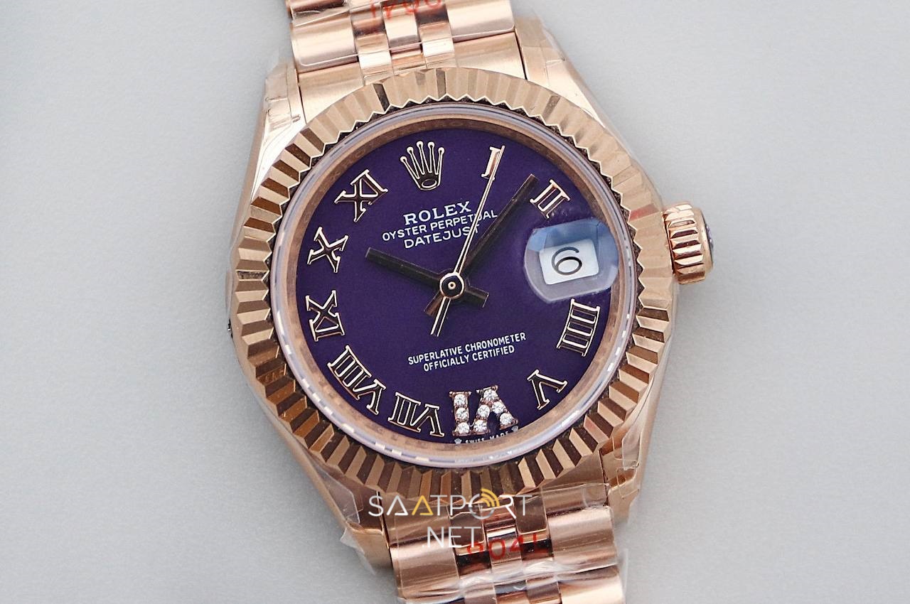 Rolex Lady Datejust 28mm Patlıcan Rengi Full Rose Eta