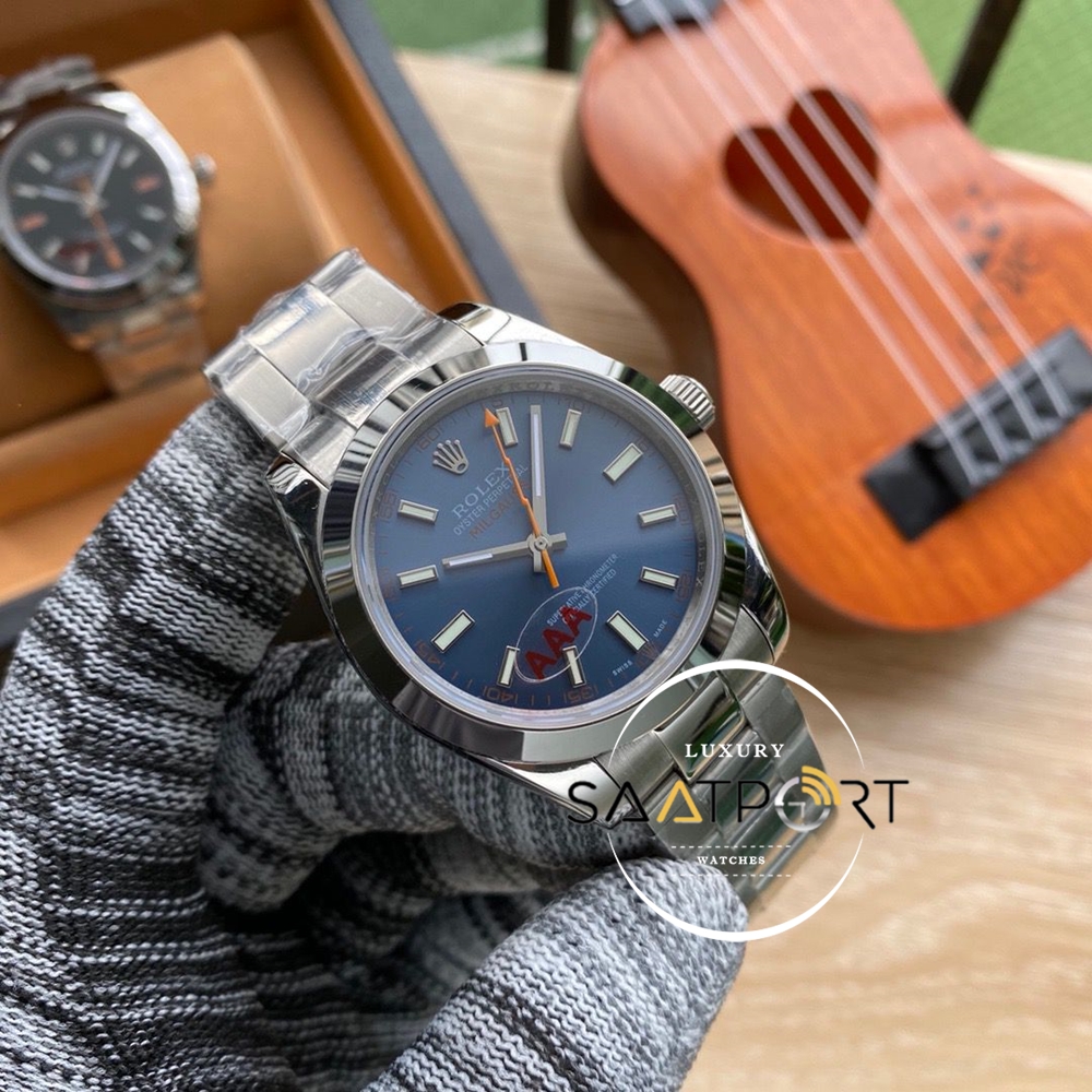 Rolex Milgauss 904L Çelik Kasa Otomatik Mekanizma Mavi Kadran Düz Çelik Bezel