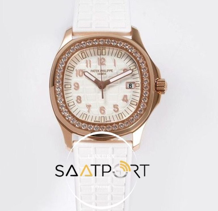 Patek Philippe Lady Aquanaut Luce Taşlı Rose Çelik Kasa Beyaz Kadran