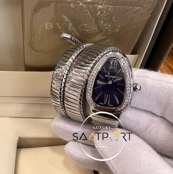 Bvlgari Serpenti Yılan Baget Taşlı Gümüş Kasa Roma Rakamlı Siyah Kadran