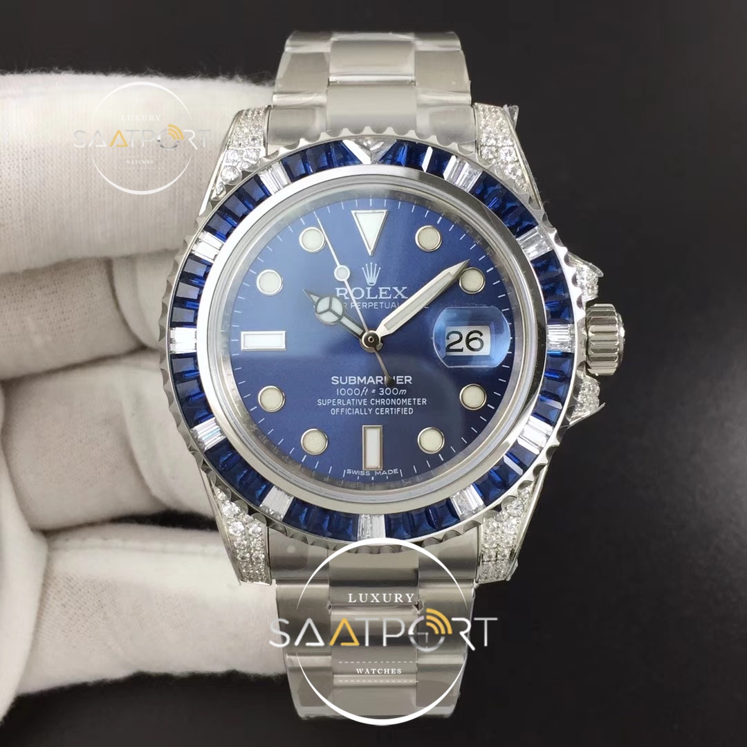 Rolex Submariner Blue Diamonds Bezel GSF Best Edition Blue Dial on  Super Clon