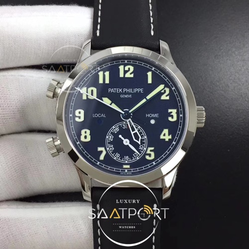 Calatrava 5524G Pilot Travel Time GRF 1-1 Best Edition Blue Dial on Black Leather Strap MIYOTA 9015