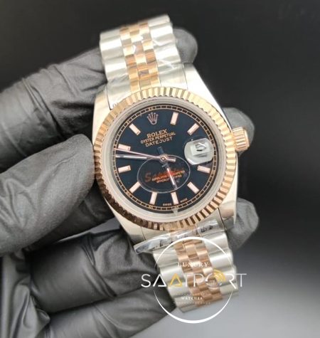 Rolex Datejust Siyah Kadran Tırtıklı Gold Bezel Jubile Kordon Otomatik Mekanizma