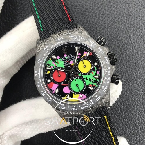 Rolex Daytona Karbon Renkli Kadran 4130 Eta Saat 904L Kasa