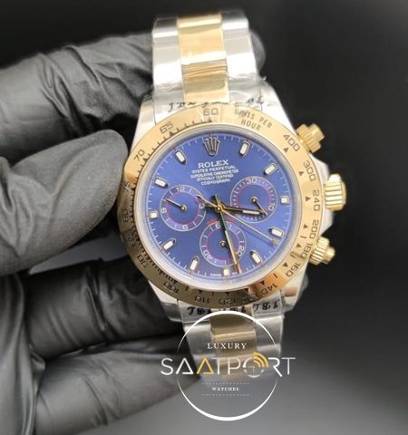 Rolex Saat Otomatik Daytona Mavi Kadran Gold Bezel Çelik Kordon