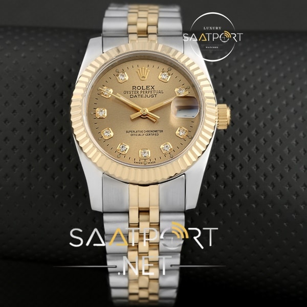 Rolex Datejust Bayan Modeli Sarı Kadran Ve Taşlı