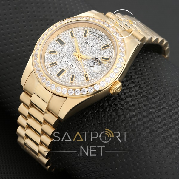 Rolex Day Date Gold Unisex Taşlı Saat Modeli