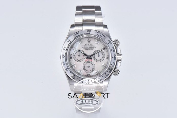 Rolex 116520 Daytona 904L Clean Factory 40 mm Taşlı Beyaz Kadran Super Clone ETA