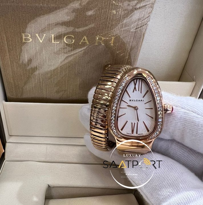 Bvlgari Serpenti Gold Kasa Baget Taşlı Roma Rakamlı Beyaz Kadran