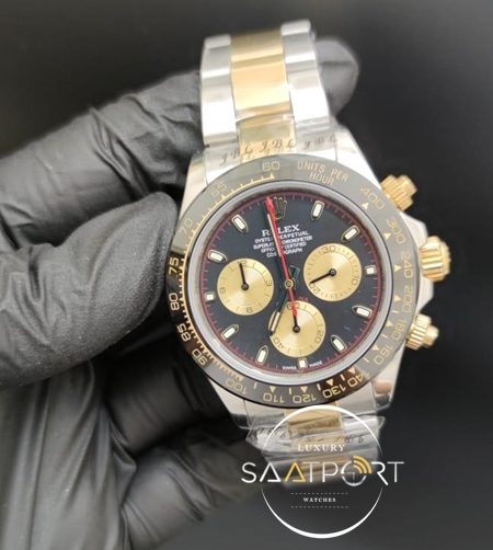 Rolex Saat Otomatik Daytona Gold Gösterge Siyah Kadran Seramik Bezel