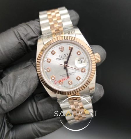 Rolex Datejust Baget Taşlı Gri Kadran Tırtıklı Bezel Jubile Kordon Otomatik Mekanizma