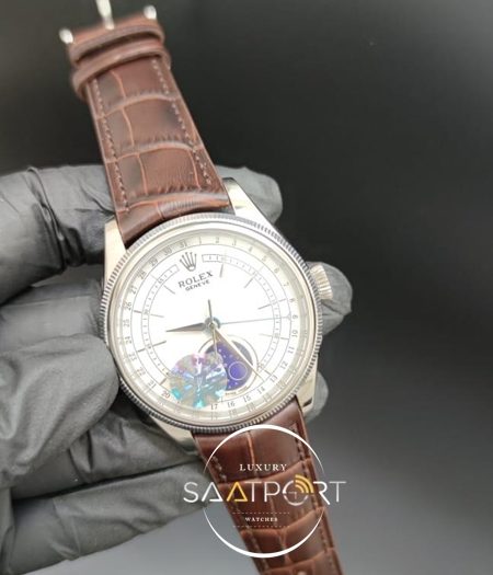 Rolex Saat Cellini Otomatik Mekanizma Moonphase Modeli Kahve Deri Kordon