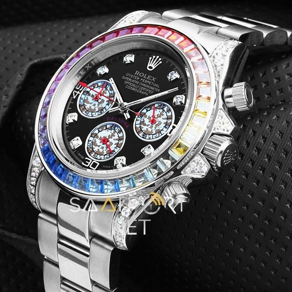 Rolex Daytona Baget Taşlı Bayan Saati Silver