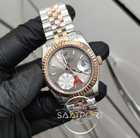 Rolex Saat DateJust Otomatik Mekanizma Gri Kadran Tırtıklı Bezel Jubile Kordon