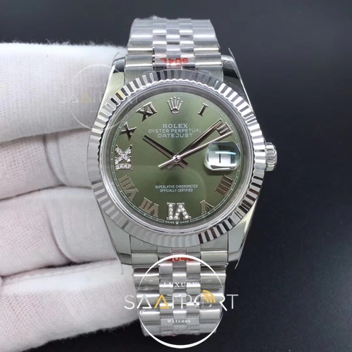 Rolex DateJust 36 mm  904L Steel Green Dial Diamonds Roman Markers Jubilee Bracelet 2836