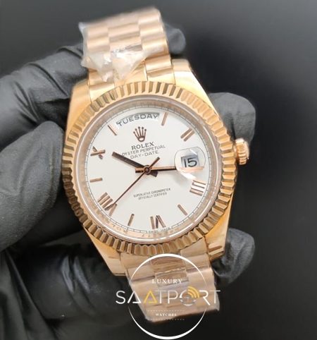 Rolex Saat Datejust Rose Kasa Roma Rakamlı Beyaz Kadran Tırtıklı Bezel