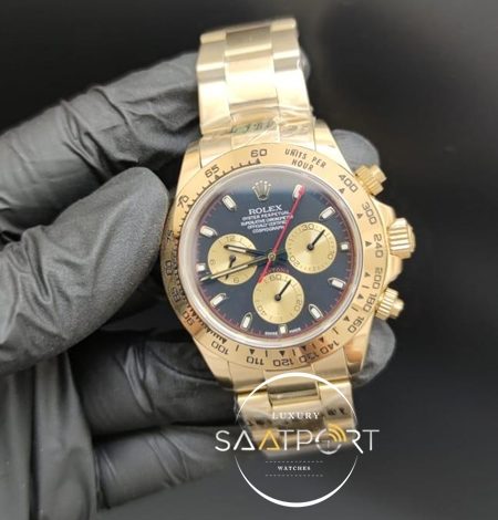 Rolex Saat Otomatik Daytona Koyu Mavi Kadran Gold Çelik Kasa