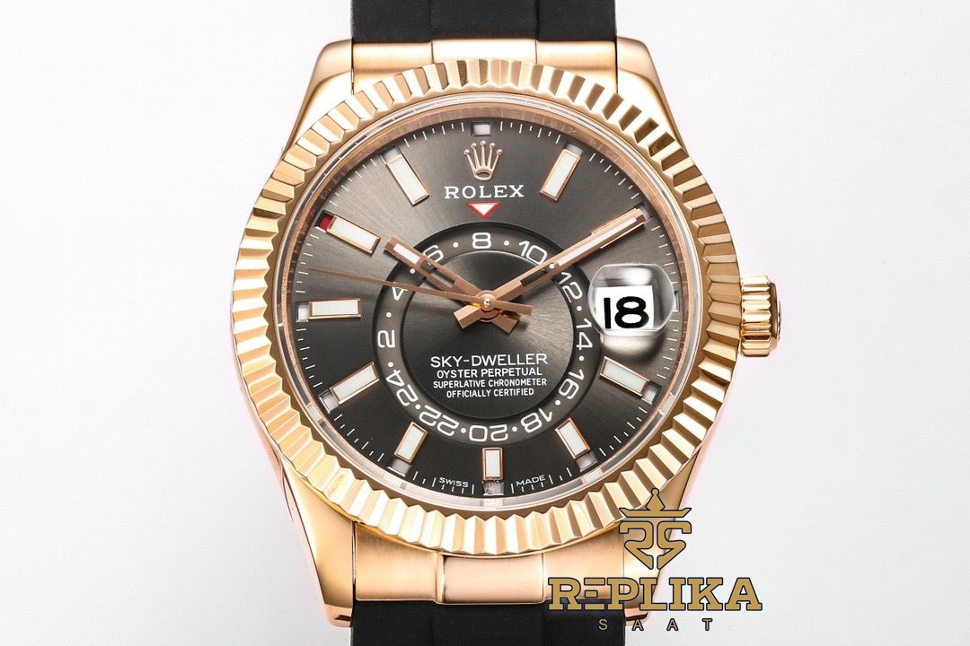 Rolex Sky-Dweller Rose 326235 Siyah Kadran 42mm Oysterflex Super Clone ETA