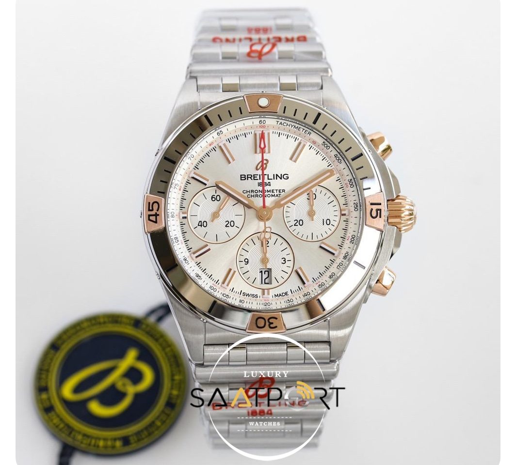 Yeni Breitling Chronomat B01 42mm Gümüş Kadran Çelik Bezel ETA