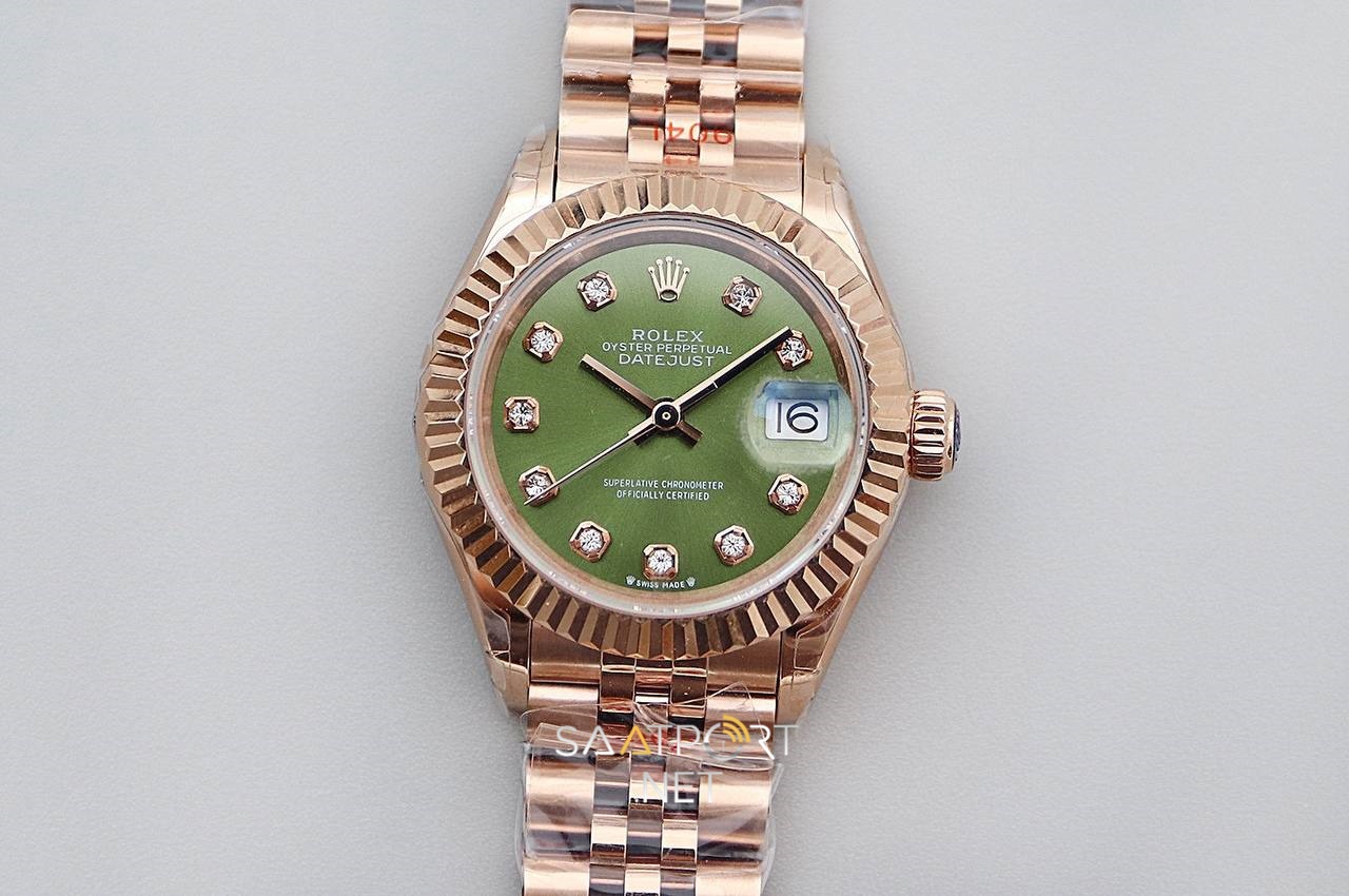 Rolex Lady Datejust 28mm Green Dial Full Rose Eta