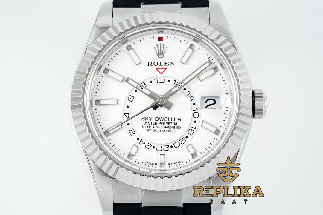 Rolex Sky Dweller 336239 Beyaz Kadran 904L Kasa Oysterflex 9002 Super Clone ETA