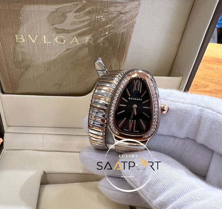 Bvlgari Yılan Serpenti Modeli Baget Taşlı Bezel Siyah Kadran