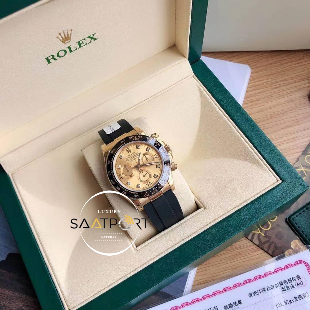 Rolex Cosmograph Daytona Yeni 42mm Taşlı Gold Kadran Super Clone ETA