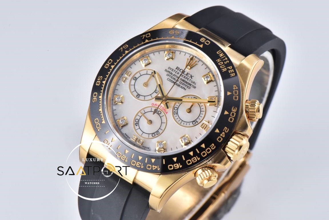 Rolex 116518LN Daytona 4130 Clean Factory 40 mm Taşlı Beyaz Kadran Super Clone ETA