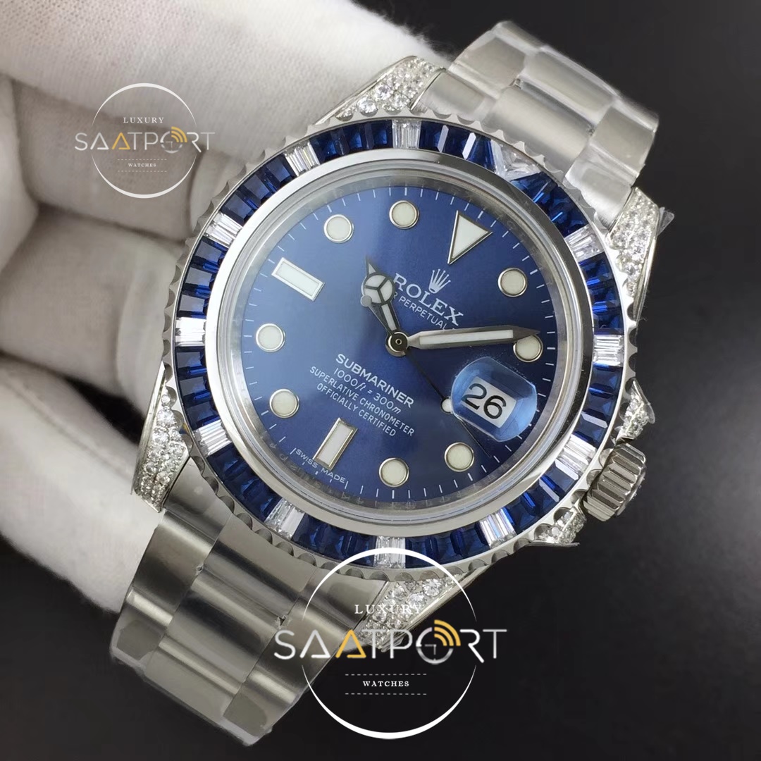 Rolex Submariner Blue Diamonds Bezel GSF Best Edition Blue Dial on  Super Clon