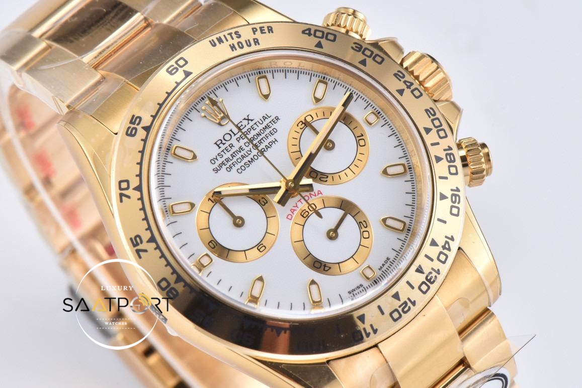 Rolex Daytona 116508 Gold Clean Factory Beyaz Kadran Super Clone