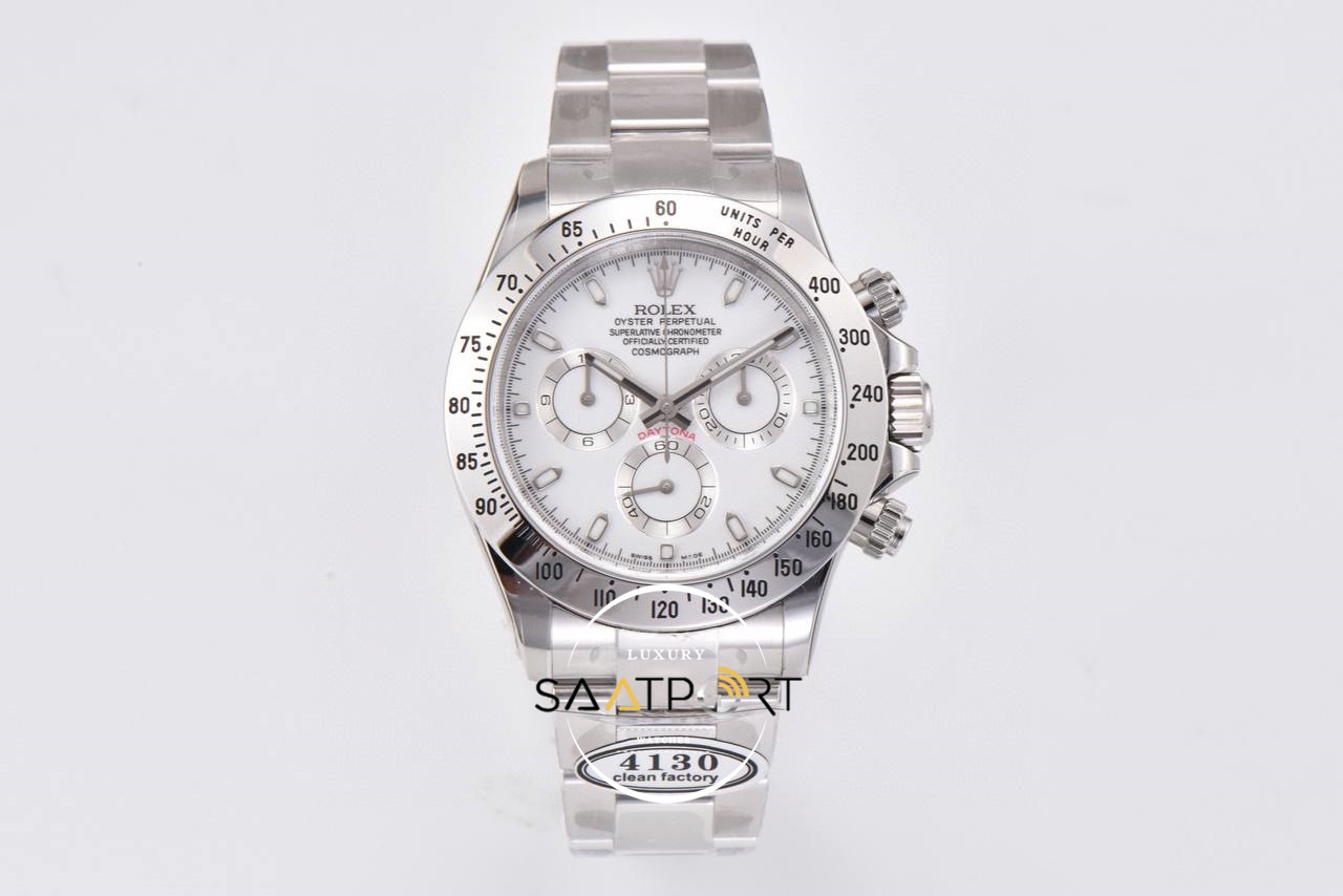 Rolex 116520 Daytona 904L Clean Factory 40 mm Beyaz Kadran Super Clone ETA