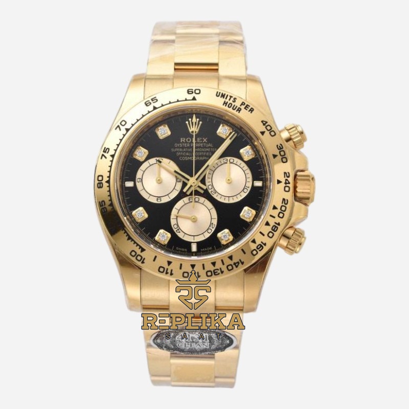 Rolex Daytona 126508 Taşlı Gold 40mm Siyah Kadran Clean 4131 Super Clone ETA