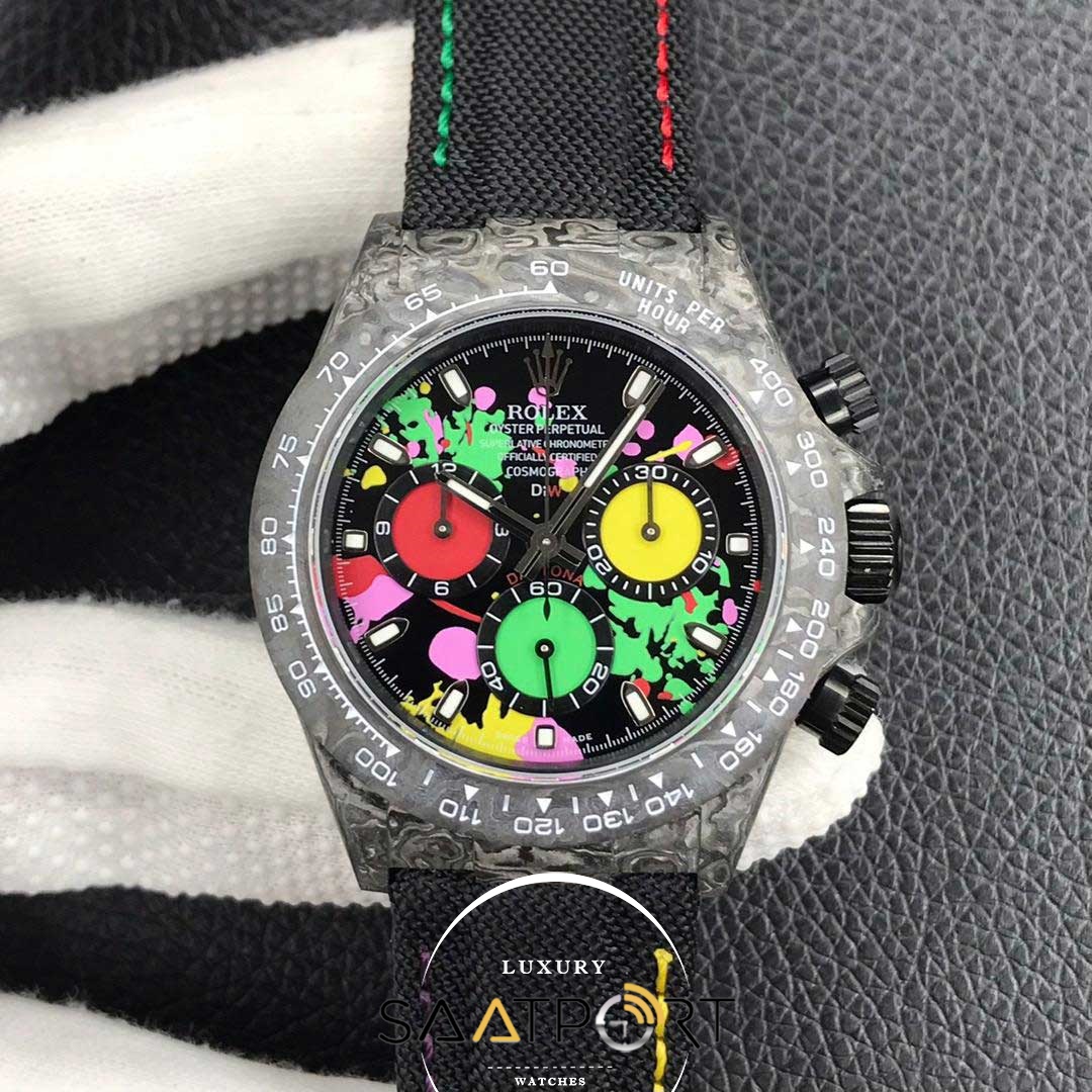 Rolex Daytona Karbon Renkli Kadran 4130 Eta Saat 904L Kasa