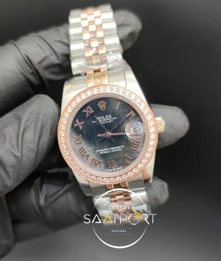 Rolex Datejust Roma Rakamlı Siyah Kadran Taşlı Bezel Jubile Kordon Otomatik Mekanizma